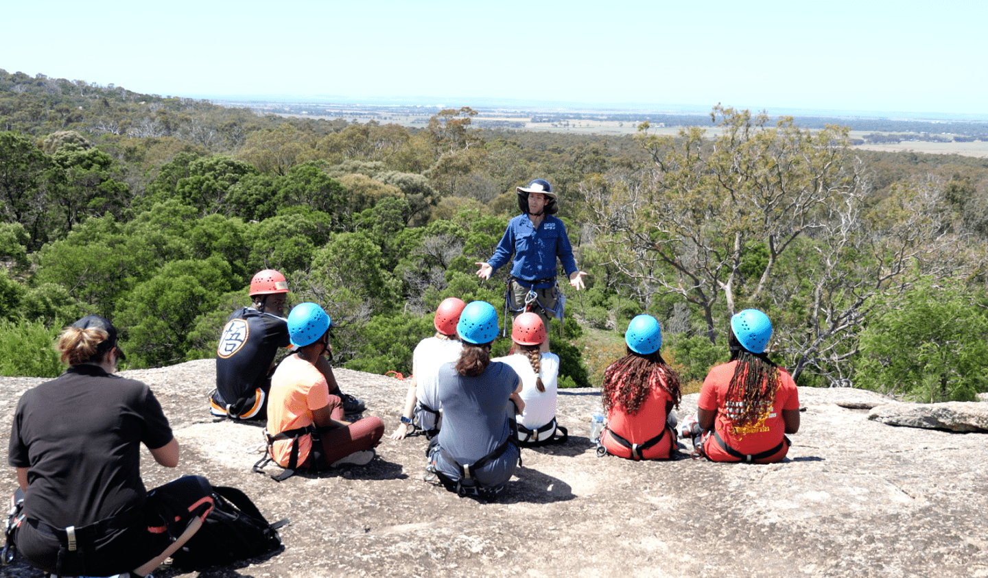 A group of people prepares to abseil at You Yangs Regional Park