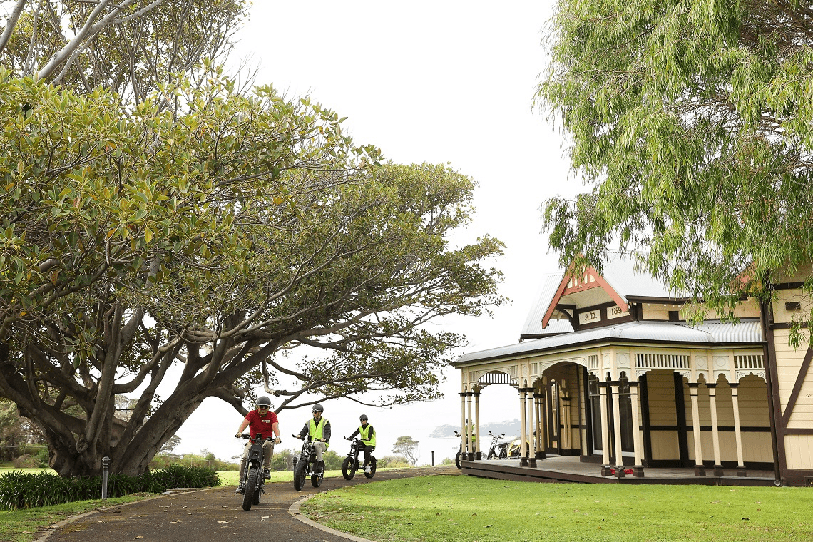 Tour group on bikes in Point Nepean National Park