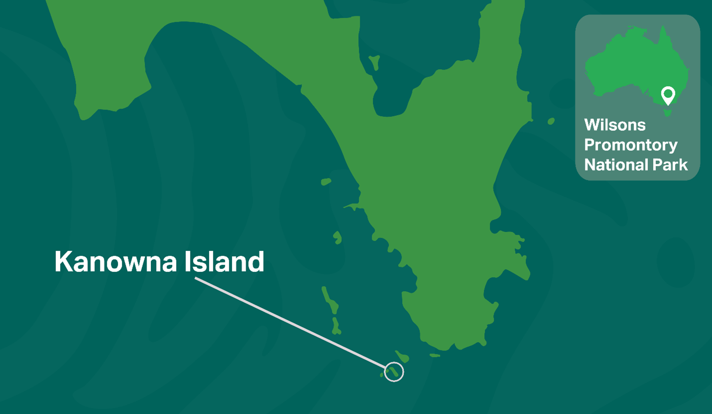 A map of Wilsons prom is showcaing where Kanowna island is located. 